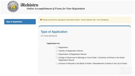COMELEC iRehistro website for online voter registration now live.